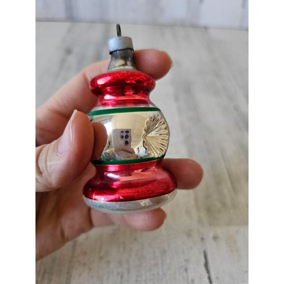 Vintage Mercury glass in dent lantern striped red ornament Xmas tree - Picture 5 of 8